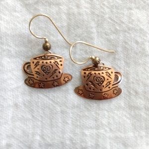 Stamped copper Coffee Cup earrings